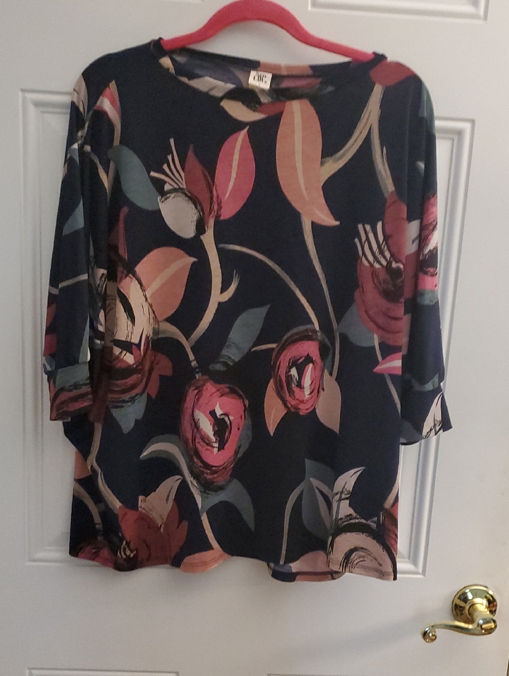 Sew In Love Navy Floral Long Sleeve Top with Pink & Cream Accents